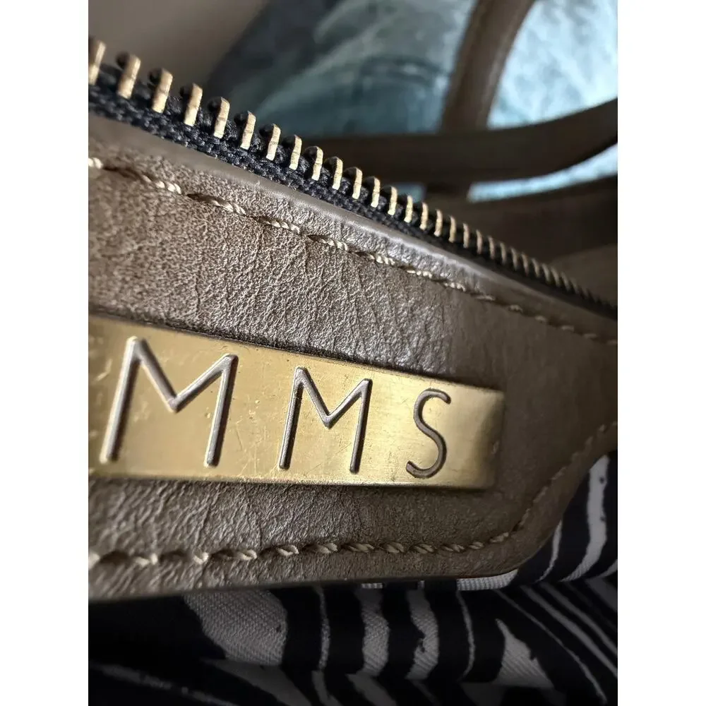 MMS Taupe Metallic Shoulder Bag Large Faux Leather‎ Hobo Purse Gold Hardware
